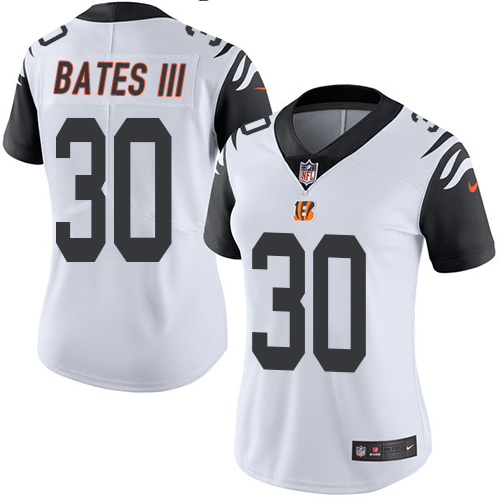 Nike Bengals #30 Jessie Bates III White Women's Stitched NFL Limited Rush Jersey - Click Image to Close